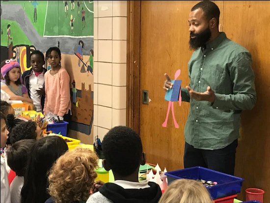 Javaka Steptoe demonstrates an art project to students. Eagle photos by Angela Johnson