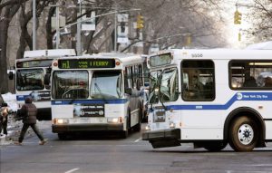 If MTA chooses to use 200 diesel buses to transport commuters during the L-train shutdown, it will create an estimated 14,351 tons of greenhouse gas emissions. AP Photo/Richard Drew