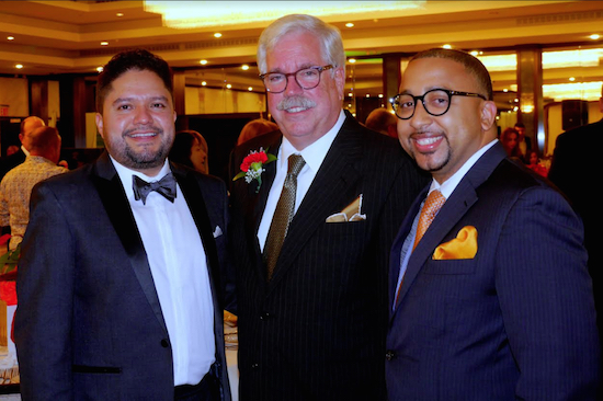 From left: Walther Ochoa, owner and director of Right at Home health services, Bay Ridge Attorney and Honoree Robert Howe and Brian Chin, vice-president Northfield Bank. Eagle photos by Arthur De Gaeta
