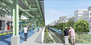 A rendering of new rail links traversing the Brownsville neighborhood. Images courtesy of the Regional Planning Association