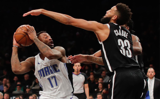 Allen Crabbe had three of the Nets’ season-high 10 blocked shots Monday night as Brooklyn rang in the new year with a victory over the visiting Orlando Magic at Downtown’s Barclays Center. AP Photo by Julie Jacobson