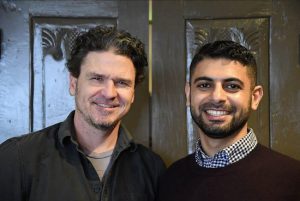 Author Dave Eggers with Mokhtar Alkhanshali, the inspiration for his latest book. Photo by Jeremy Stern