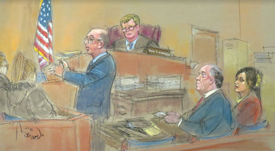 Sketches of Court. Court sketch by Alba Acevedo