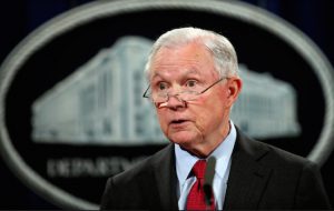 U.S. Attorney General Jeff Sessions, pictured speaking at a news conference at the Justice Department in Washington on Dec. 15 about efforts to reduce violent crime, also issued a memo to top federal prosecutors on the importance of prosecuting marijuana cases. AP Photo/Carolyn Kaster