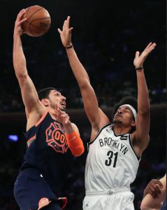 Knicks big man Enes Kanter had his way with the Nets along the interior on Tuesday night at Madison Square Garden, scoring 20 points and grabbing 20 rebounds as New York completed a four-game sweep of Brooklyn. AP Photo by Julie Jacobson