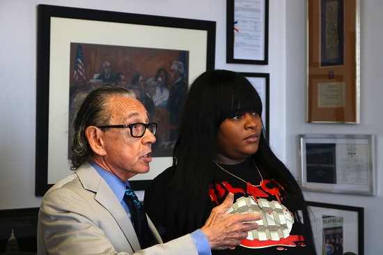 Erica McRae, right, previously met with her lawyer Sanford Rubenstein to speak out about her life since the alleged sexual abuse from Sgt. Timothy Nolan. Eagle file photo by Paul Frangipane