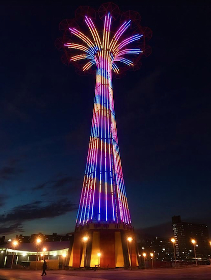 At night, Coney Island's Parachute Jump puts on a light show. Eagle photos by Lore Croghan
