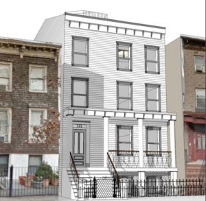 The owner of 111 Noble St. plans to renovate the wood-frame Greenpoint house. Rendering by MDIM Design via the Landmarks Preservation Commission