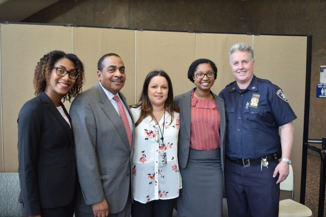 Hon. Larry Martin (second from left) with clerks (from left) Tatiana Benjamin, Lori Juarbe-Casiano and Inga O'Neale. Eagle file photo by Rob Abruzzese