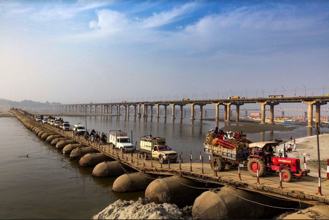 A temporary pontoon bridge in Allahabad, India. AP Photo/Rajesh Kumar Singh
