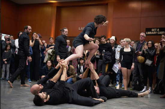 Brooklyn Public Library’s Night of Philosophy and Ideas — an all-night marathon of philosophical debate, performances, screenings and music — drew more than 7,000 people to the Central Library at Grand Army Plaza on a recent night.  Above: Members of the French circus collective Compagnie XY performed acrobatic feats with a philosophical bent. Photos by Elizabeth Leitzell, courtesy of Brooklyn Public Library