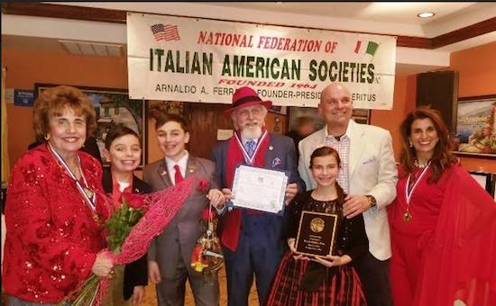 Louis Aidala (center) is joined by members of his family at the awards dinner. Photo courtesy of National Federation of Italian-American Societies Inc.