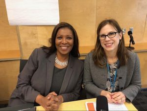 Brooklyn power! New York City Public Advocate Letitia James (left) took part in a panel discussion led by Jennifer Rodgers. Eagle photo by Paula Katinas