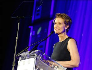 Cynthia Nixon, a former star of the landmark HBO series "Sex and the City," is pictured at an event for The Human Rights Campaign on Feb. 3, where she received an award. On Tuesday, the actress-director made Brownsville her first stop in her campaign for governor. (Jason DeCrow/AP Images for Human Rights Campaign, File)