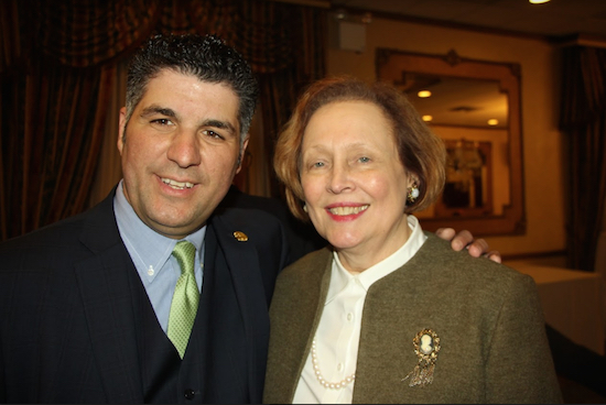 The Catholic Lawyers Guild, Diocese of Brooklyn, held its annual St. Patrick and St. Joseph celebration last week. Pictured is Dominic Famulari, president of the Catholic Lawyers Guild, with Hon. Nancy Sunshine, county clerk and commissioner of jurors. Eagle photos by Mario Belluomo
