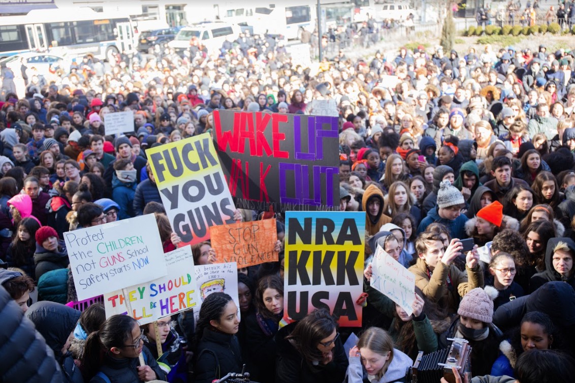 Nearly 1,000 students from Downtown Brooklyn and Brooklyn Heights marched to Borough Hall for a rally against gun violence.