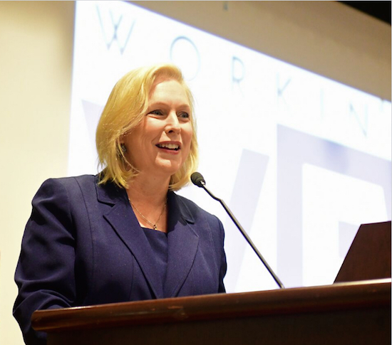 U.S. Sen. Kirsten Gillibrand accepts an endorsement from the Working Families Party. Photos by Andy Katz
