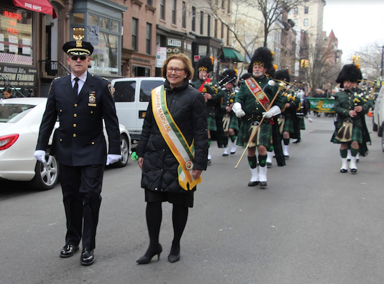 Hon. Nancy T. Sunshine (center wearing the sash next to James Sheridan), county clerk of Kings County and commissioner of jurors, was the grand marshal at this year’s annual St. Patrick’s Day Parade thrown by the Celts in Brooklyn Heights. Eagle photos by Mario Belluomo