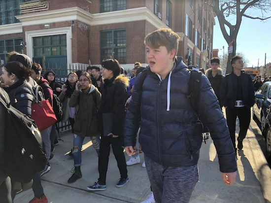 Like their peers across the country, New Utrecht High School students conducted a walkout during the school day to protest gun violence. Eagle photo by Paula Katinas