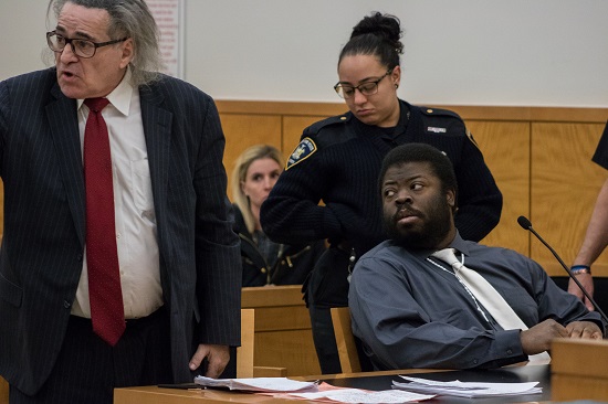 Daniel St. Hubert is on trial at Brooklyn Supreme Court for allegedly stabbing a child to death and seriously injuring another. Eagle photo by Paul Frangipane