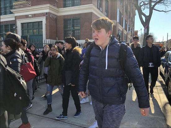 Student activism is sweeping the country. Students from New Utrecht High School take part in the National School Walkout to protest gun violence last month. This weekend, a student from Bay Ridge Prep will host a town hall. Eagle file photo by Paula Katinas