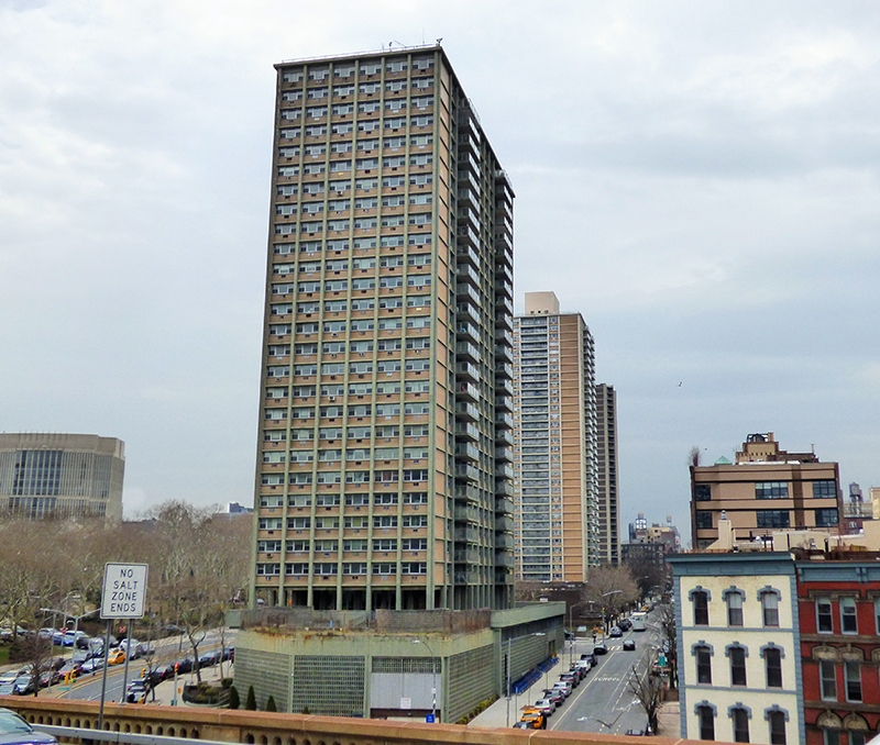 Residents of 3,500 tall apartment buildings are preparing for a possible doormen, porter and handyman strike on April 21. Shown: Three buildings in Brooklyn Heights that would be affected by a 32BJ strike are (from left) 140 Cadman Plaza West, 101 Clark St. and 75 Henry St. Eagle photo by Mary Frost
