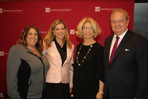 The Brooklyn Women’s Bar Association honored two during its 100th anniversary party at Brooklyn Law School on Monday. Pictured from left: Brooklyn Bar Association President Aimee Richter, BWBA President Michele Mirman, Chief Judge Janet DiFiore of the Court of Appeals, State of New York and Brooklyn Law School Dean Nicholas Allard. Eagle photos by Mario Belluomo