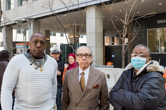 The family of Ralph Nimmons are calling on Brooklyn District Attorney to press charges against the Stop & Shop employees accused of causing their nephew’s death. From left: Uncle Bonezelee Nimmons, attorney Sanford Rubenstein and aunt Eliose Siverls. Eagle photo by Paul Frangipane