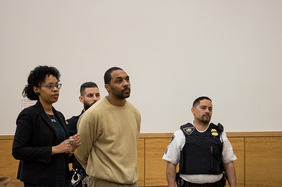Ronald Gonzalez stands next to his attorney Marisa Benton in Brooklyn Supreme Court. Eagle photo by Paul Frangipane