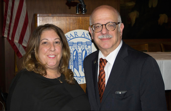 Brooklyn Bar Association President Aimee Richter invited Justice Jeffrey Sunshine, supervising judge of the Kings County Matrimonial Court, to lead a discussion on matrimonial mediation. Eagle photos by Rob Abruzzese