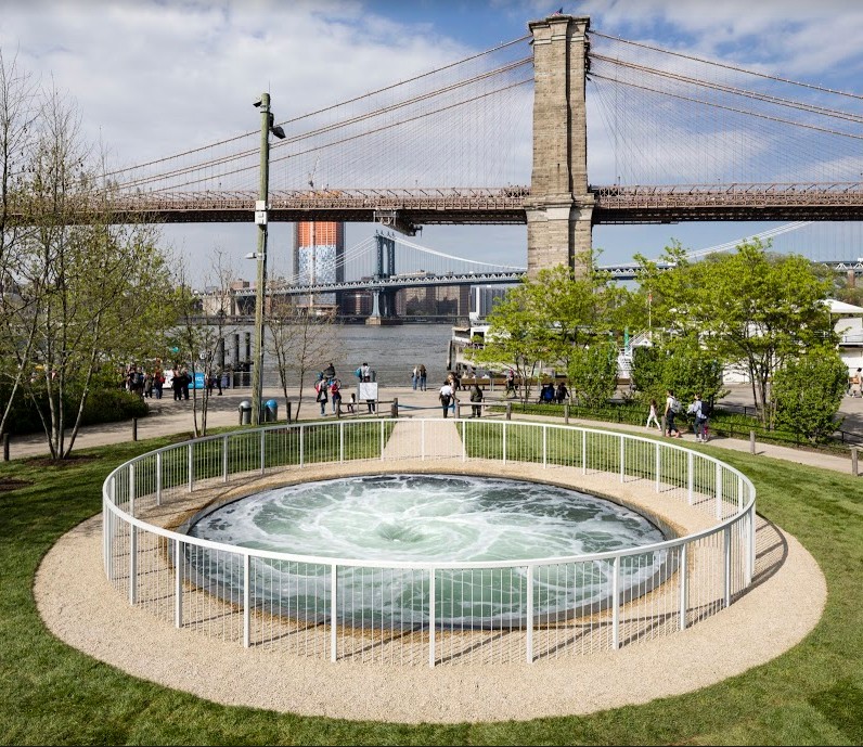 Public Art Fund commissioned several free art exhibits in Brooklyn Bridge Park, including Anish Kapoor's "Descension," a 26-foot-wide endless whirlpool. Photo: James Ewing, Public Art Fund, NY