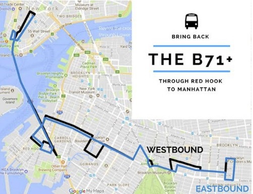 A proposed route for the B71 bus from last November. Courtesy of the Park Slope Civic Council