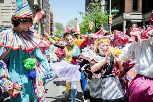 The Puppet Parade turned Montague Street into a roving circus on Tuesday in Brooklyn Heights.