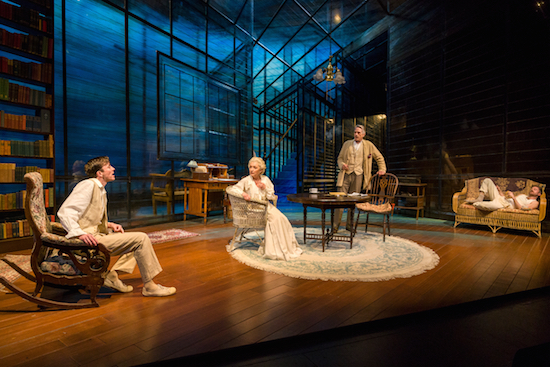 “Long Day’s Journey into Night” stars (from left) Matthew Beard, Lesley Manville, Jeremy Irons and Rory Keenan. The play about addiction is running now through May 27 at BAM Harvey Theater. Photos by Richard Termine