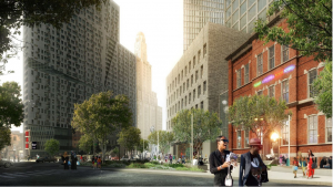 The proposed mega-development 80 Flatbush can be seen at right in this rendering, which shows other tall buildings nearby.