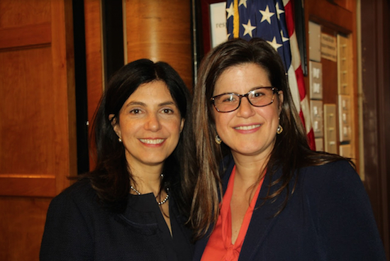 Judge Rosemarie Montalbano, who sits in the Kings County Criminal Court, with Linda LoCascio, president of the Columbian Lawyers Association of Brooklyn, at the association’s monthly meeting during which Judge Montalbano presented a continuing legal education lecture on domestic violence. Eagle photos by Mario Belluomo