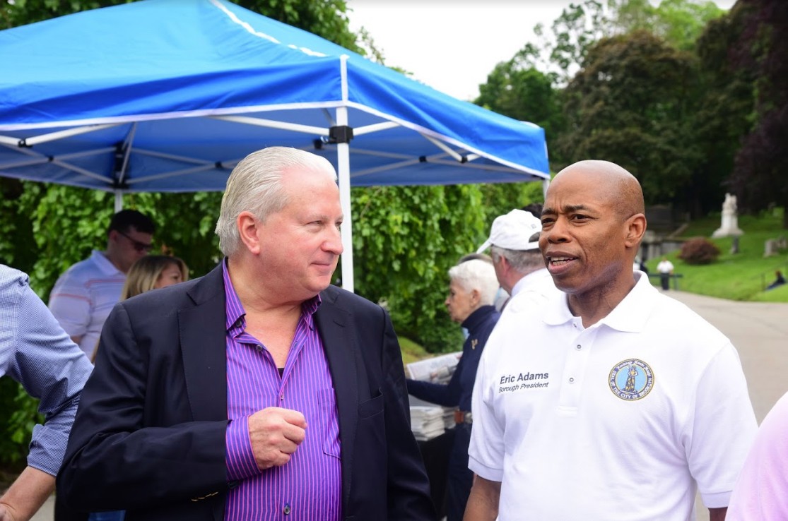  From left: Green-Wood Cemetery CEO Richard Moylan with Brooklyn Borough President Eric Adams.