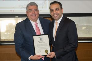 Federal court judge Sanket Bulsara (right) was the keynote speaker at District Attorney Eric Gonzalez’s 2018 Asian Pacific American Heritage Month celebration where two others were honored. Eagle photos by Rob Abruzzese