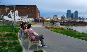 Welcome to the Greenpoint waterfront, where you can soak up the scenery at WNYC Transmitter Park or have a drink at Brooklyn Barge. Eagle photos by Lore Croghan