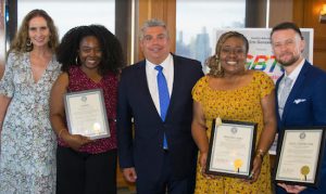 The Brooklyn DA’s Office held its annual LGBTQ Pride celebration at Brooklyn Law School where District Attorney Eric Gonzalez honored three. Pictured from left: Lisa Koffler, Roslyn Campbell, Gonzalez, Michelle Lopez and Carl Charles. Eagle photos by Rob Abruzzese
