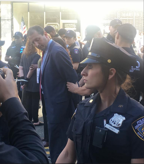 Cops arrested Councilmember Brad Lander during the protest on Fifth Avenue Friday morning. Photo courtesy of Lander’s office