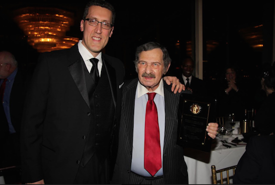 Mike Millet, right, was honored by Michael Farkas and the Kings County Criminal Bar Association for his years of service during the 2015 KCCBA annual dinner. Photo courtesy of George Farkas