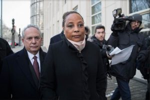 Former Assemblywoman Pamela Harris, seen here leaving Brooklyn Federal Court after a hearing in Jan. with attorney Jerry H. Goldfeder following, pleaded guilty to two counts of wire fraud, one county of making false statements to FEMA and one count of witness tampering on Tuesday. Harris faces up to 30 years in prison on the top charge of making false statements. AP Photo/Mary Altaffer