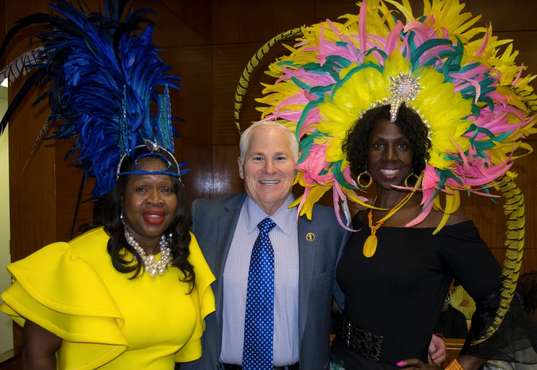 Welcome to Brooklyn, Justice Scheinkman. Hon. Alan Scheinkman enjoys his first taste of Caribbean Heritage Month in Brooklyn. Pictured with Hon. Sylvia Hinds-Radix (left) and Hon. Sylvia Ash.