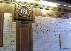 This photo, showing chipped tiles and a crumbling portion of a wall at the 4 and 5 lines’ Borough Hall subway station, was taken in 2015, three years before the station’s recent ceiling collapse. Eagle file photo by Mary Frost