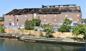 The Bowne storehouse on the Gowanus Canal, after the June fire. Photo by Steve Koepp