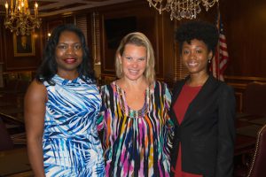 The Brooklyn Women’s Bar Association created its Young Lawyers Committee a year ago and has already used it to attract new members. Pictured are the Co-chairs Hon. Genine Edwards (left) and Natoya McGhie (right) with BWBA President Carrie Anne Cavallo. Not pictured is Co-chair Hon. Lillian Wan. Eagle photo by Rob Abruzzese