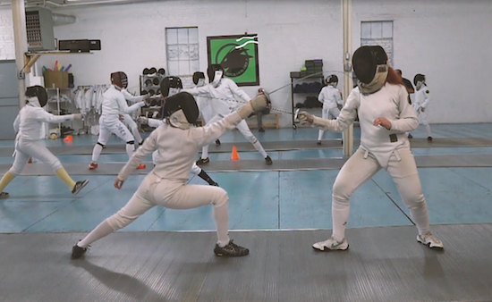 Students practice drills at the Brooklyn Fencing Center. Photos by Anurag Papolu