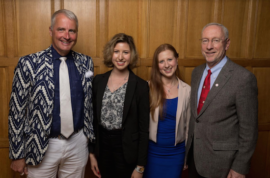 Merrill Presidential Scholar Ilana Kotliar (second from left) invited her college professor Tom Ruttledge (left) and her high school chemistry teacher Susan Katzoff to the awards luncheon. At right is Cornell University Provost Michael Kotlikoff.  Photo courtesy of Cornell University