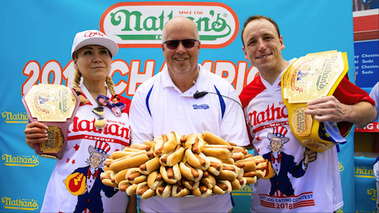The Nathan’s Hot Dog Eating Contest had repeat winners -- Joey Chestnut and Miki Sudo. Photos by Corazon Aguirre